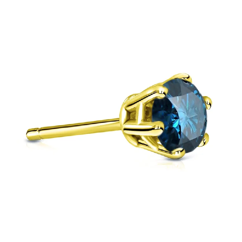 Pure crystal earrings-Auriya 14k Gold 3/4ct TDW Round 6-Prong SINGLE STUD (1) Blue Diamond Earring