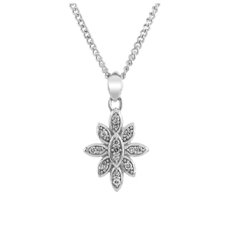 Starstone engagement rings-9ct White Gold Diamond Set Flower Pendant