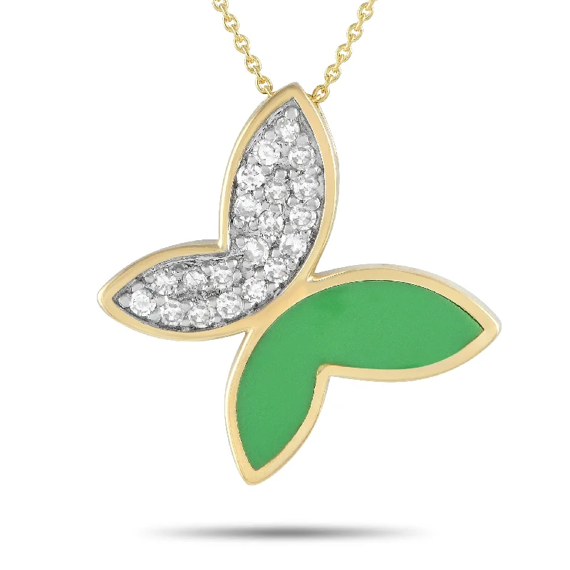 Minimal gem necklaces-Yellow Gold 0.15ct Diamond Butterfly Pendant Necklace PN15064G Length 18 Inch