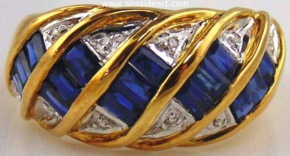 Glossy band rings-Sapphire & Diamond Ring 18kt Yellow Gold