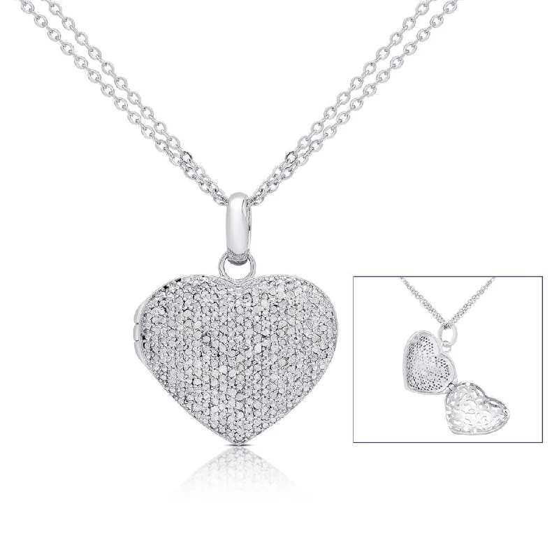 Woven cord necklaces-Finesque Silver Overlay 1ct TDW Pave Diamond Heart Locket Necklace