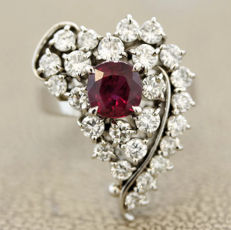 Oval stone rings-Ruby Diamond Platinum Heart Ring