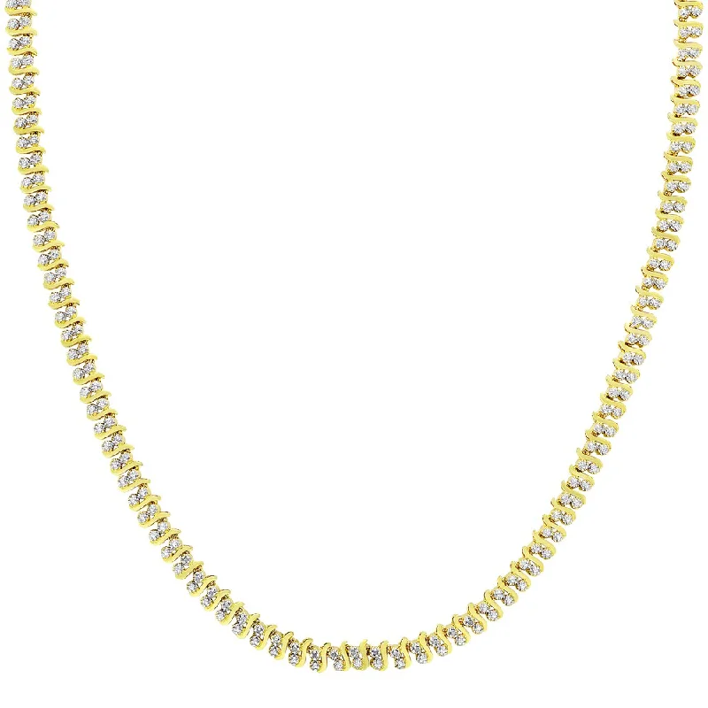 Twine braid necklaces-Finesque Gold Overlay 1/10ct TDW Diamond S Necklace