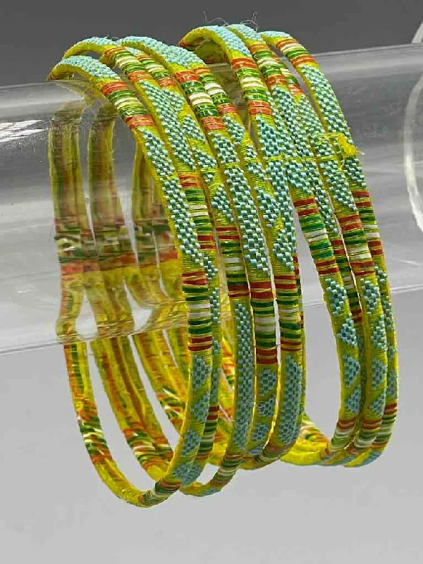 Frosted glass bangles-Wide Finest Design Recycled Plastic Bracelet - Yellow & Turquoise