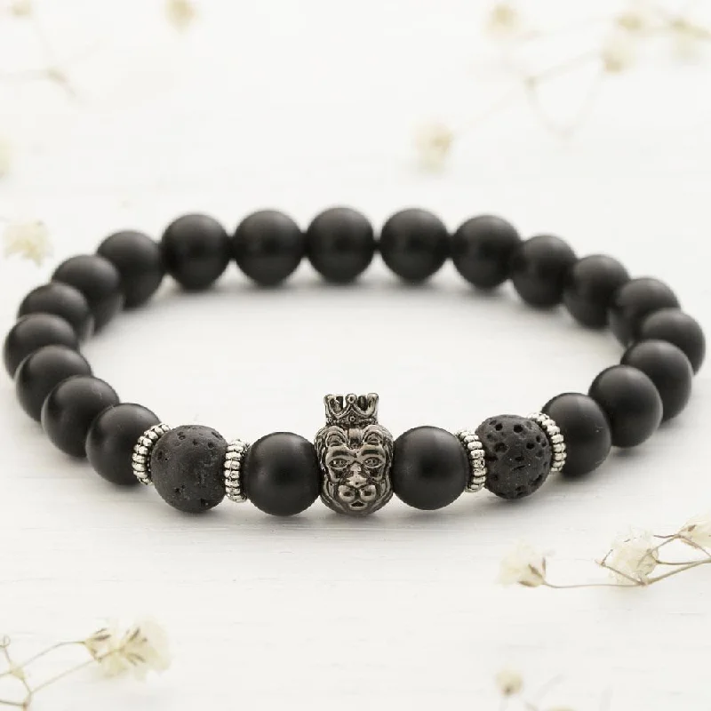 Raven feather bangles-Black Agate Lion Bracelet