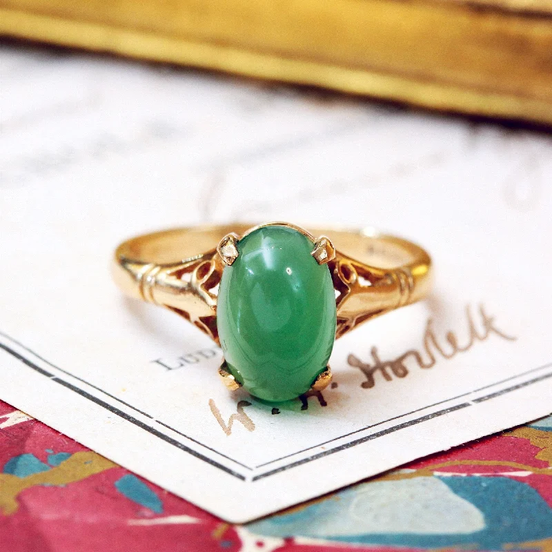 Light accent rings-Vintage Date 1978 Green Agate Dress Ring