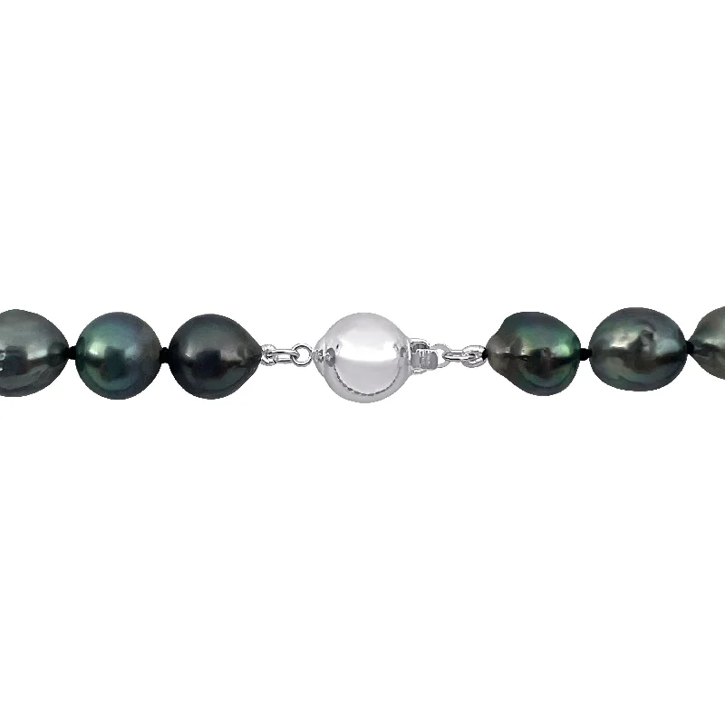 Wide link necklaces-Miadora 8-10mm Black Cultured Tahitian Pearl String Necklace Sterling Silver Clasp - 18 in