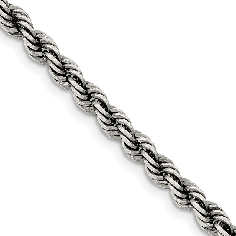 Flat twist necklaces-Curata 925 Sterling Silver Twisted Ruthenium plating Fancy Lobster Closure Ruthenium 4mm Rope Chain Necklace