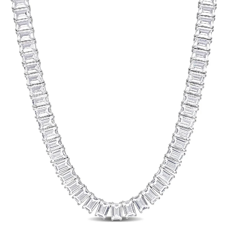 Custom name necklaces-Miadora 73 1/2ct TGW Created White Sapphire Tennis Necklace in Sterling Silver