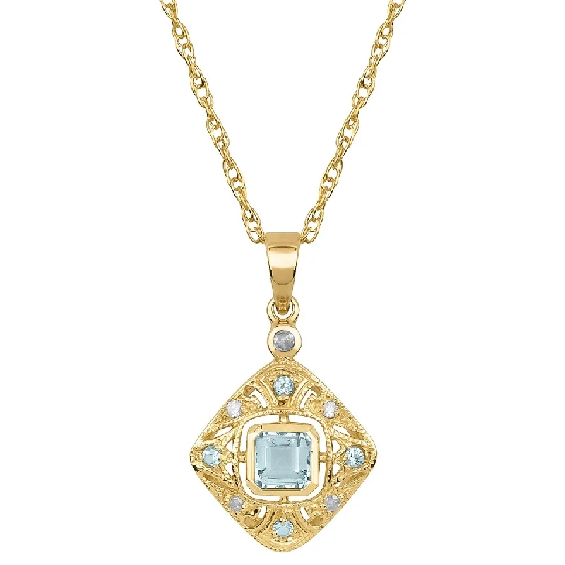 Soft silk necklaces-Viducci 10k Yellow Gold Vintage Style Genuine Blue Topaz and Diamond Necklace