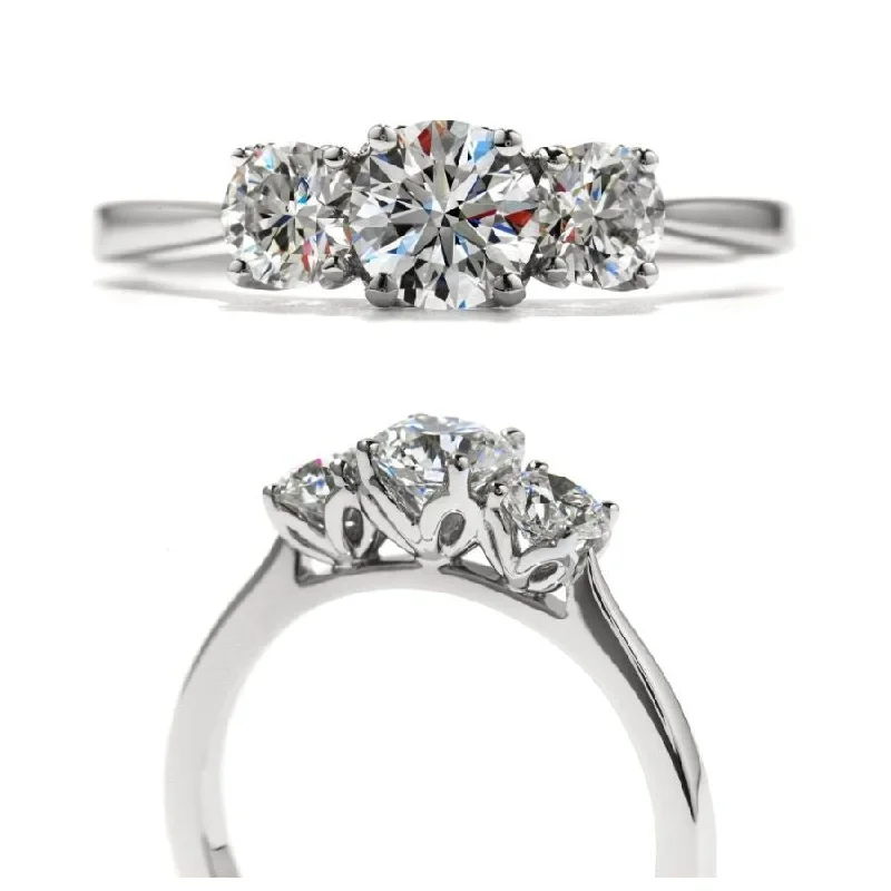 Bamboo motif engagement rings-18ct White Gold Simply Bridal Blossom Round Brilliant Cut Diamond Trilogy Ring