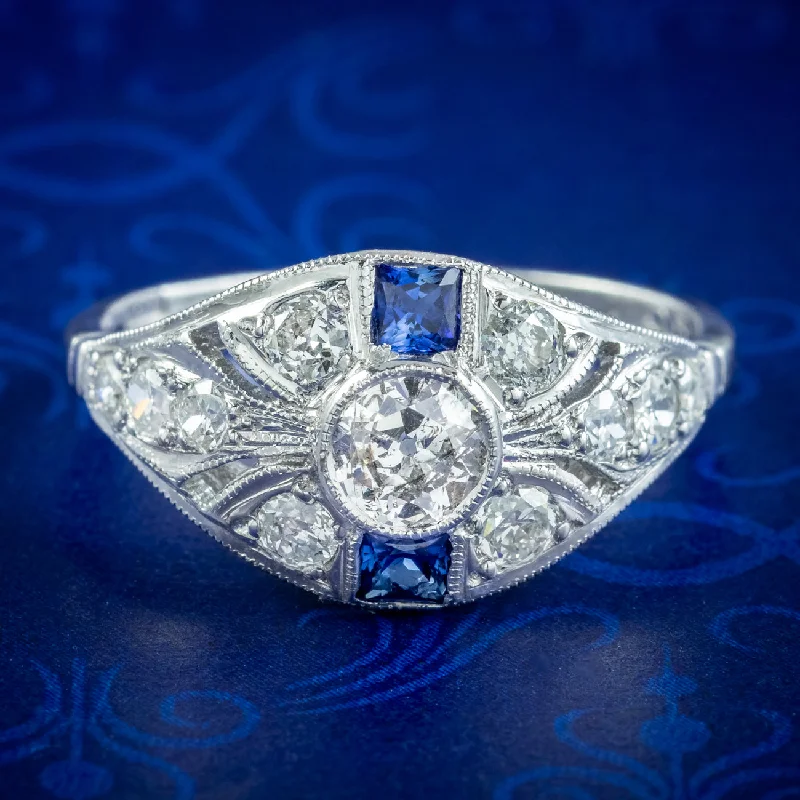 Pinch band rings-Art Deco Style Sapphire Diamond Cluster Ring 1.05ct Of Diamond