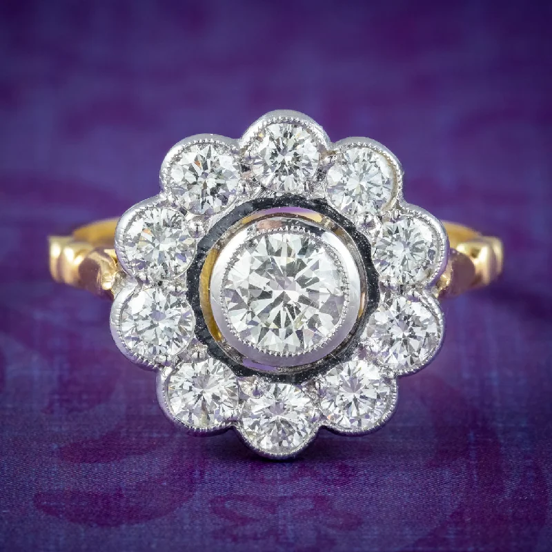 Curved art rings-Art Deco Style Diamond Daisy Cluster Ring 1.7ct Diamond