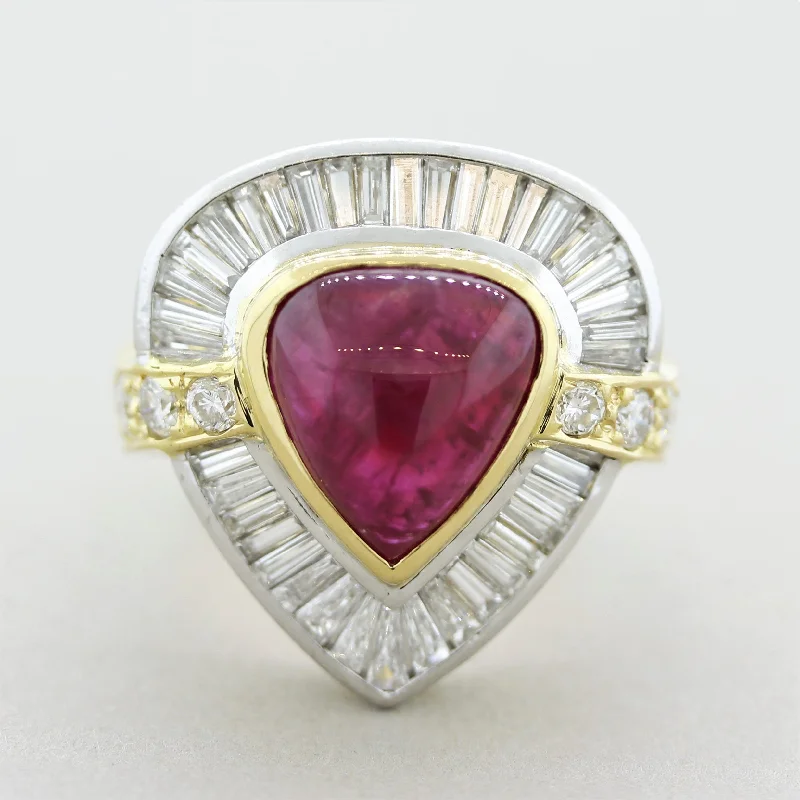 Flex open rings-Cabochon Ruby Diamond Gold & Platinum Cocktail Ring