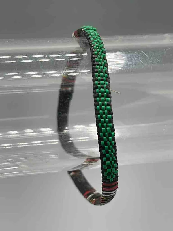 Hand-polished bangles-Narrow Finest Design Recycled Plastic Bracelet - Green