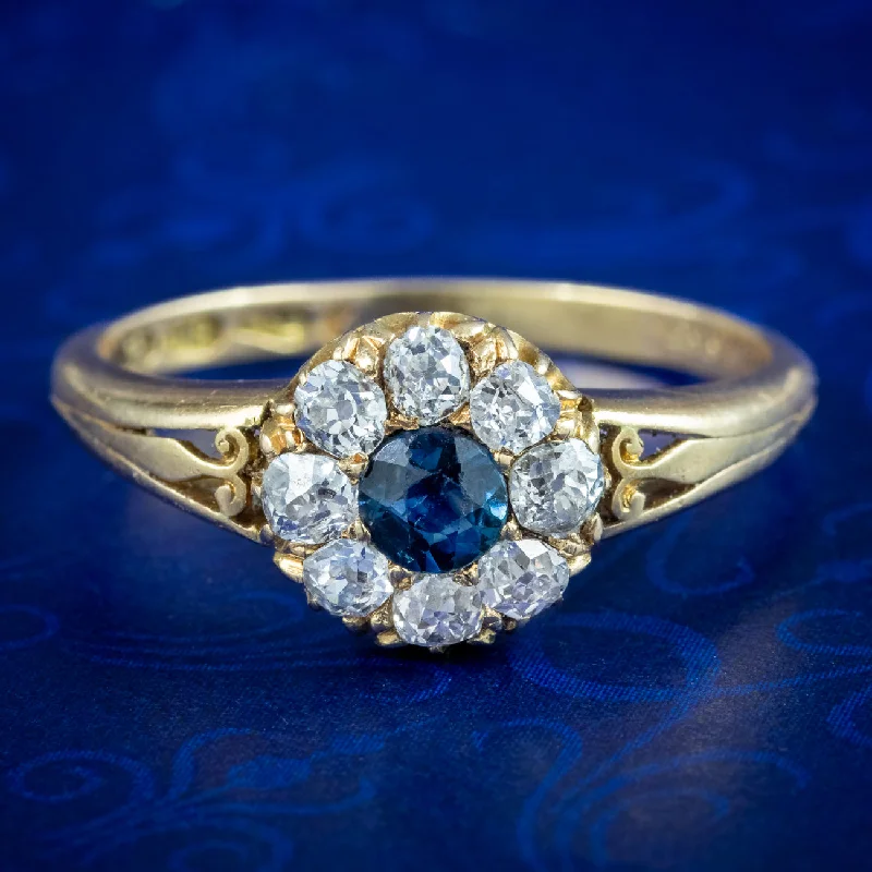 Sculpted cocktail rings-Antique Victorian Sapphire Diamond Cluster Ring 0.25ct Sapphire