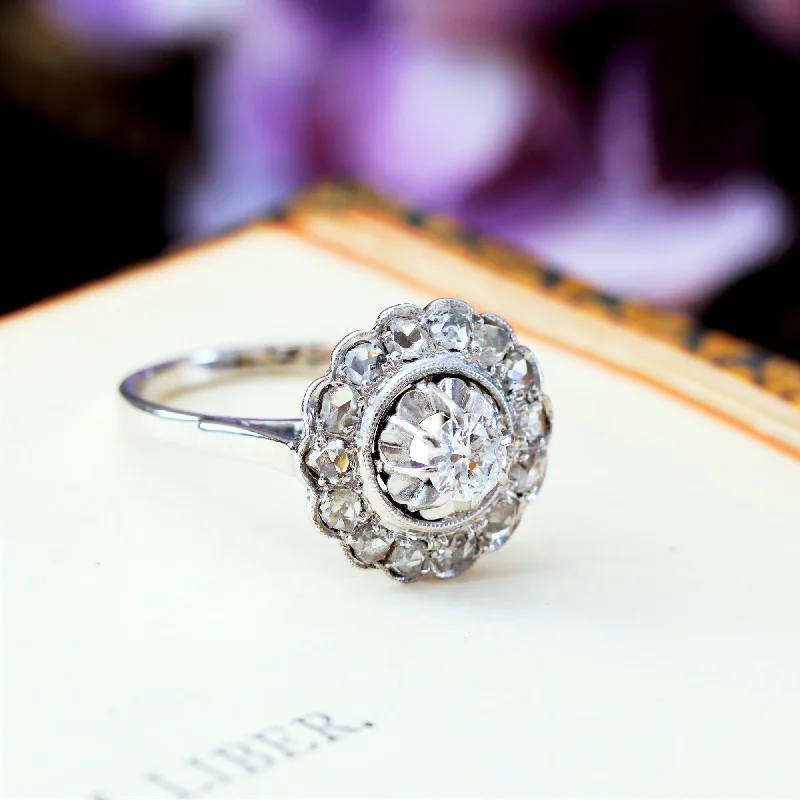 Spinel gem rings-Vintage Romance! Rosette Diamond Cluster Ring