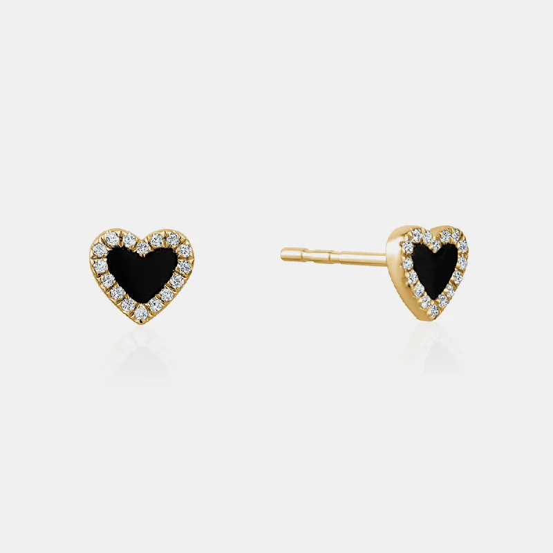 Topaz stone earrings-Diamond Border Heart Studs