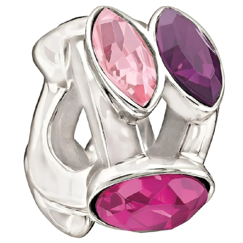 Pinch band engagement rings-Silver bead - Splendid Marquise - pink & purple