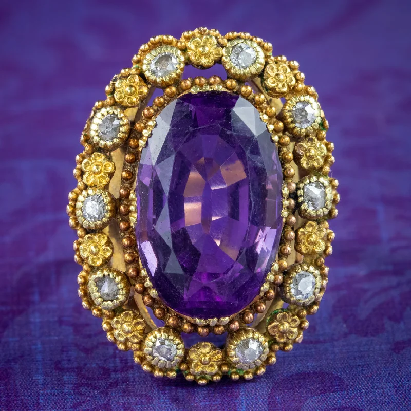 Heavy stone rings-Antique Victorian Amethyst Diamond Ring 7.2ct Amethyst