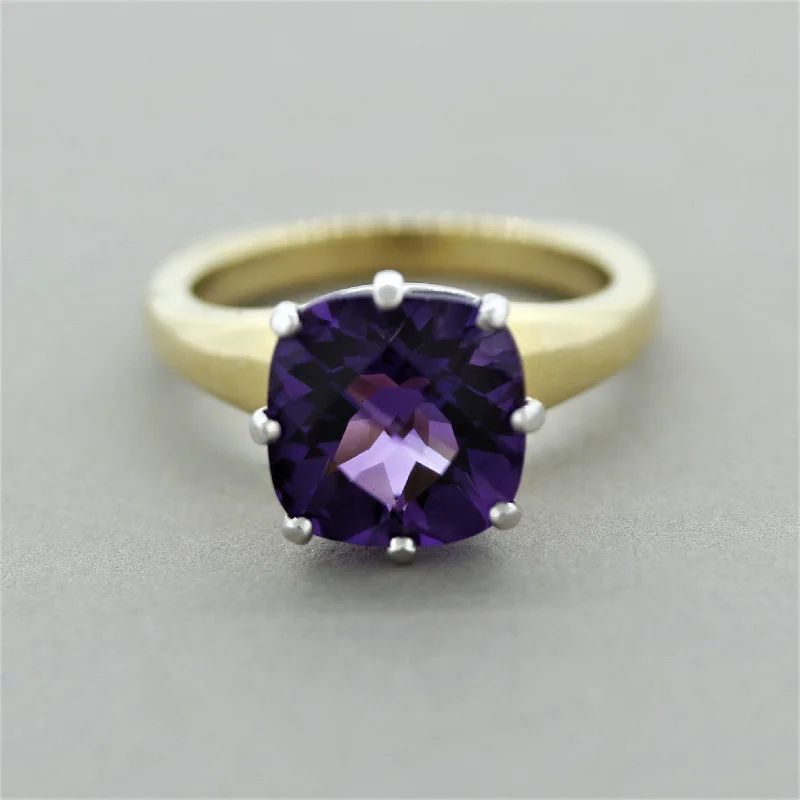 Sleek rose rings-Amethyst Diamond Gold & Platinum Ring