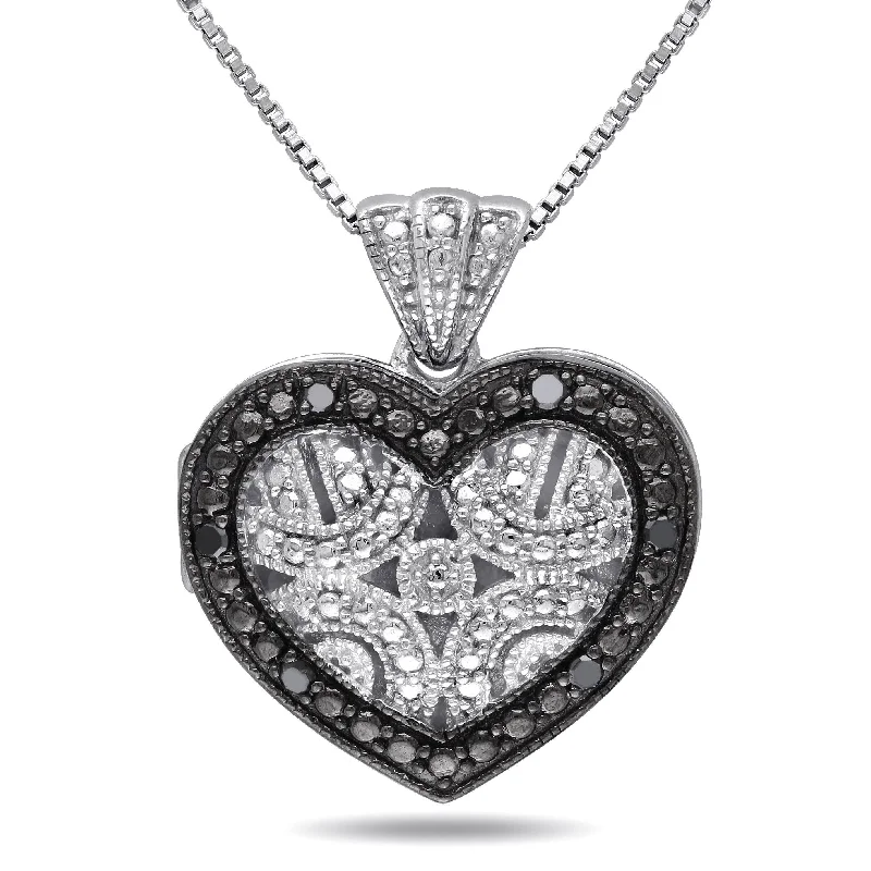 Retro deco necklaces-Miadora Sterling Silver Black Diamond Accent Heart Locket Necklace