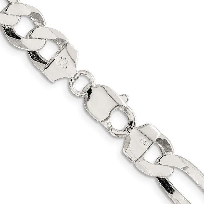 Worn style necklaces-Curata 925 Sterling Silver 9.5mm Polished Flat Figaro Chain Necklace