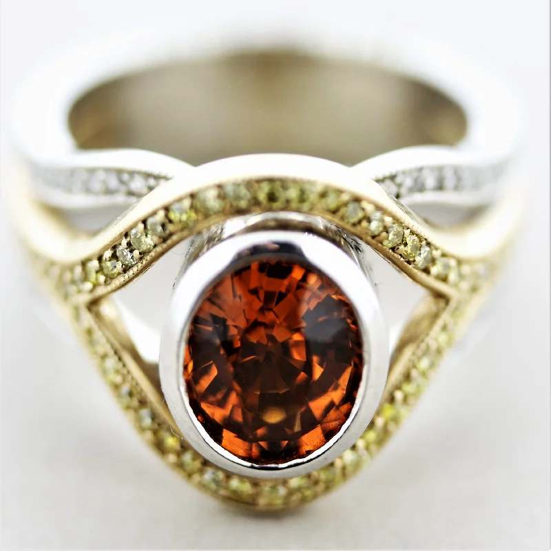 Woven cord rings-Mandarin Garnet Fancy-Colored Diamond Two-Tone Gold Ring