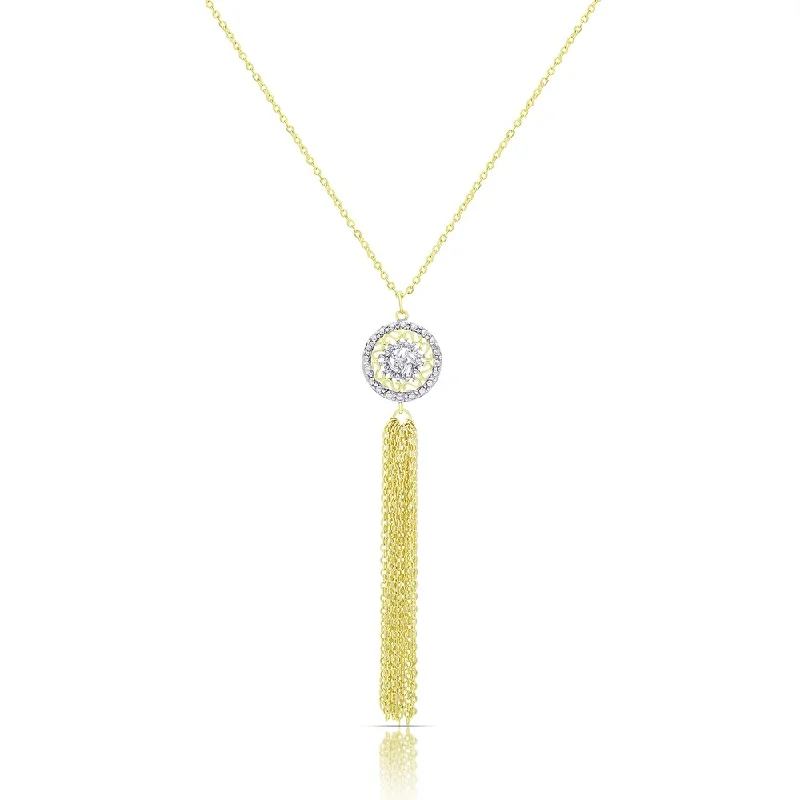 Wave pattern necklaces-Finesque Gold Over Sterling Silver Diamond Accent Circle and Tassel Necklace