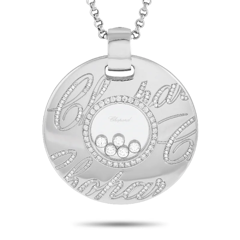 Oval gem necklaces-Chopard Happy Diamonds White Gold 1.14ct Diamond Pendant Necklace CH30-102124 Length 23 Inch