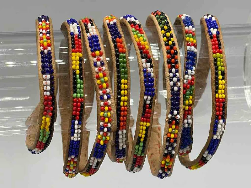 Spinel stone bangles-Very Narrow Beaded Leather Bracelet - Mali