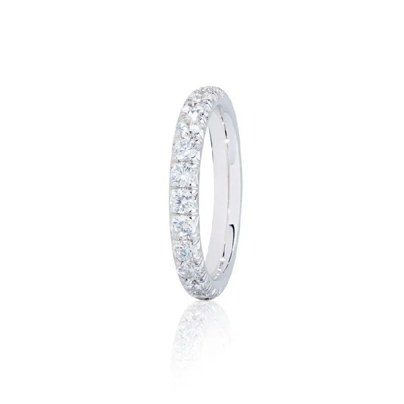 Heavy gem engagement rings-0.75ct Pave Set Round Brilliant Cut Diamond Platinum Half Eternity Ring