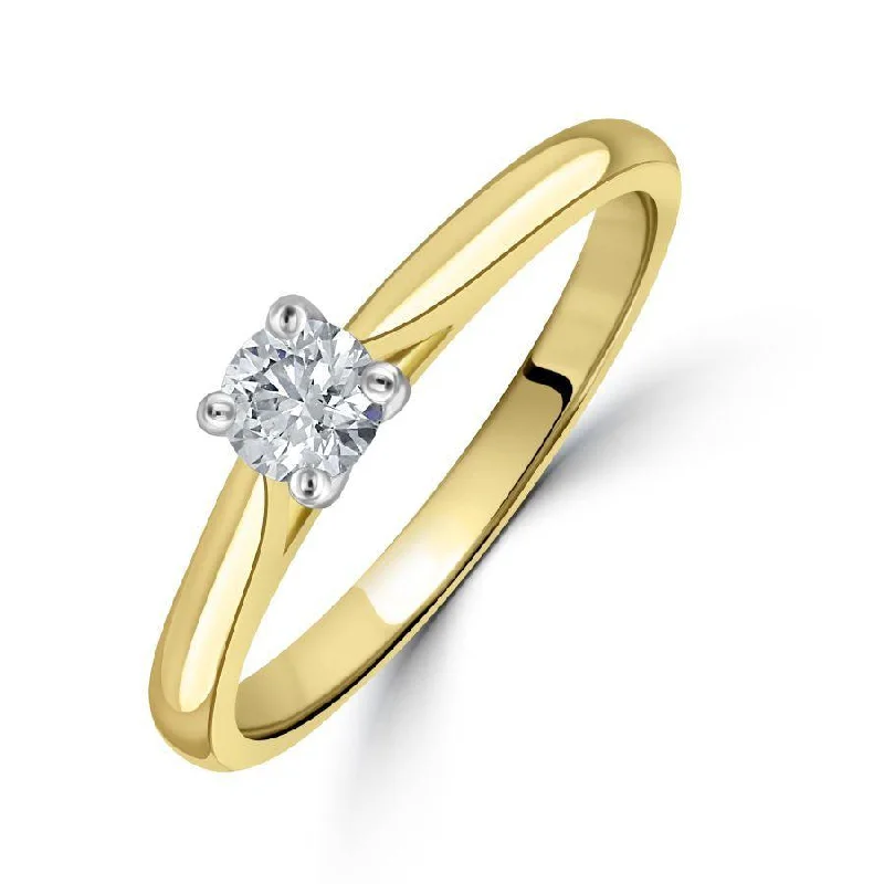 Clear quartz engagement rings-0.25ct Round Brilliant Cut Diamond Solitaire 18ct Yellow Gold Ring