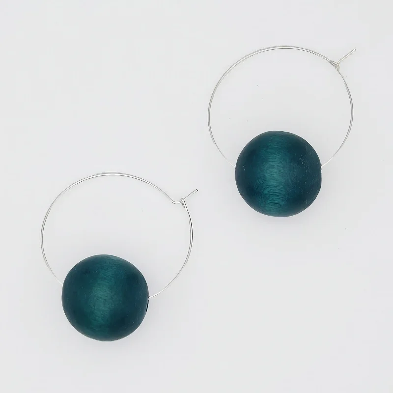 Polished gem earrings-Teal Ball Hoop Dangle Earring