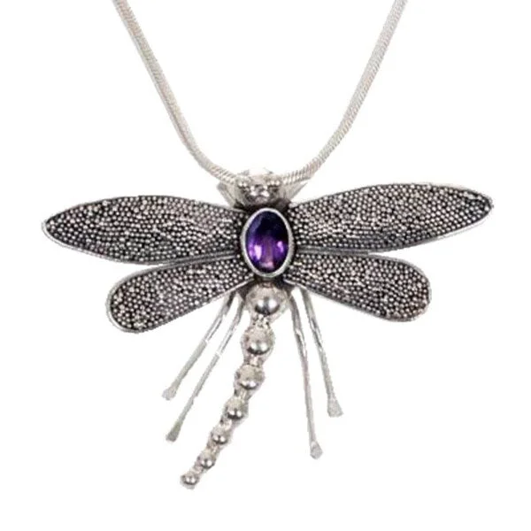 Offset design necklaces-Handmade Sterling Silver 'Enchanted Dragonfly' Amethyst Necklace (Indonesia) - Purple