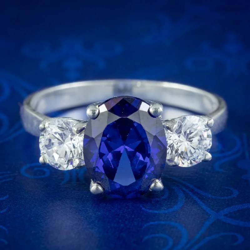 Bear motif rings-Victorian Style CZ Tanzanite Trilogy Ring Silver