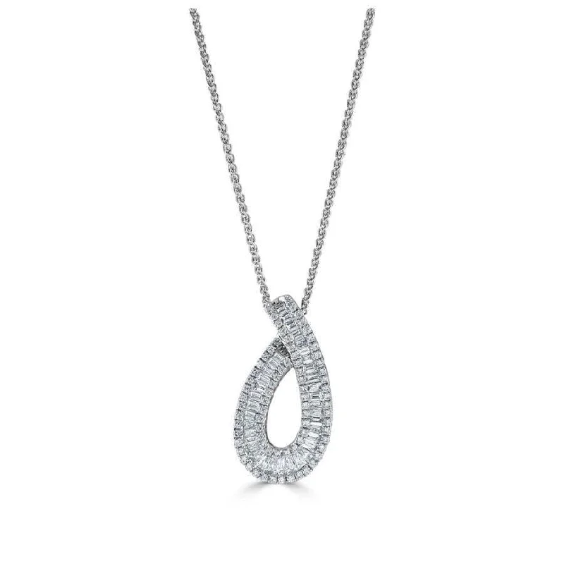 Chunky stone engagement rings-18ct White Gold Tapered Baguette Cut Diamond Pendant