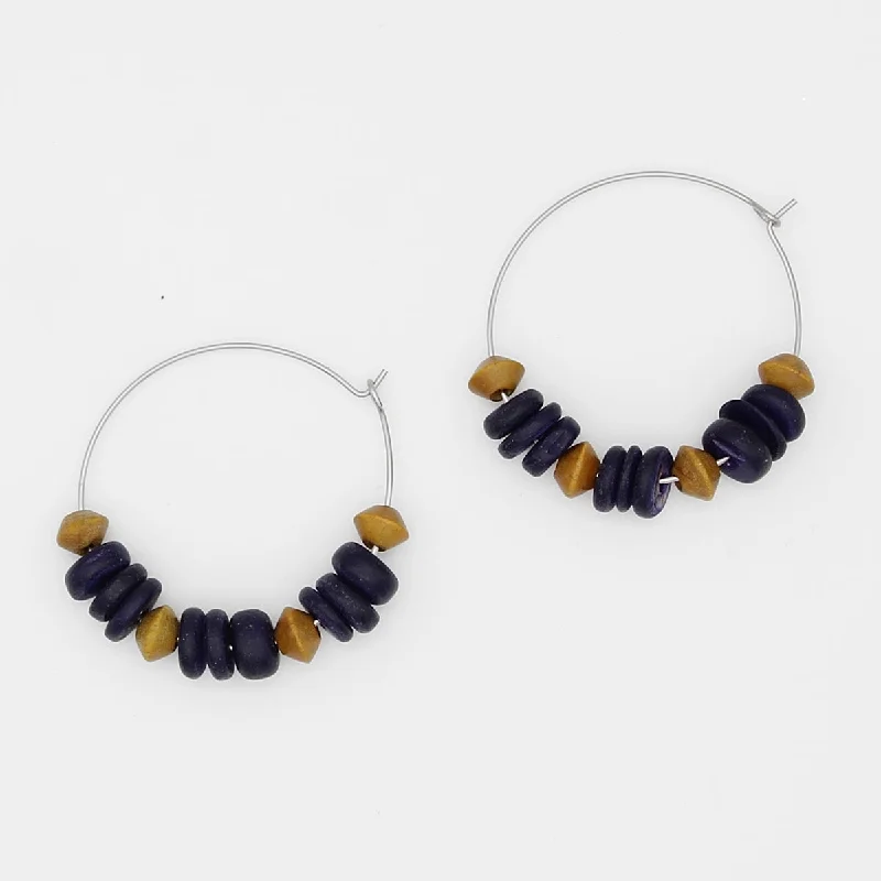 Curved gem earrings-Purple and Yellow Hoop Dangle Earring