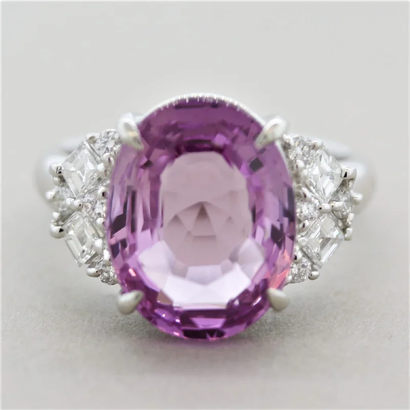 Vibrant enamel rings-8.04 Carat Pink Sapphire Diamond Platinum Ring, GIA Certified