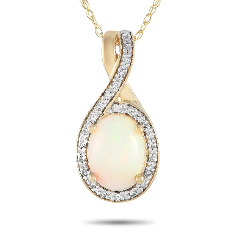 Heavy collar necklaces-Yellow Gold 0.11ct Diamond and Opal Pendant Necklace PD4-16268YOP Length 18 Inch