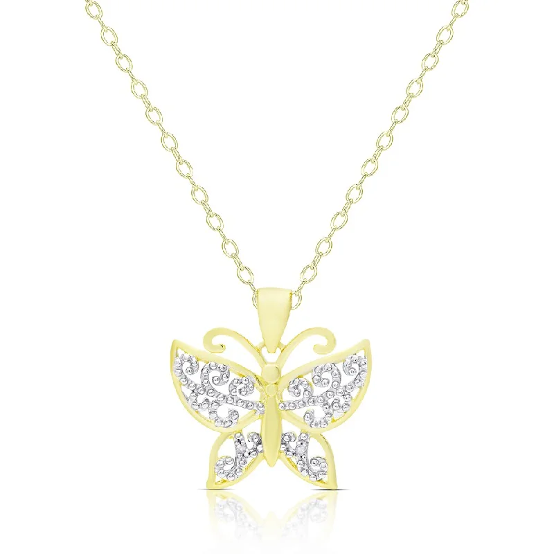 Mesh choker necklaces-Finesque Gold Over Sterling Silver Diamond Accent Butterfly Necklace