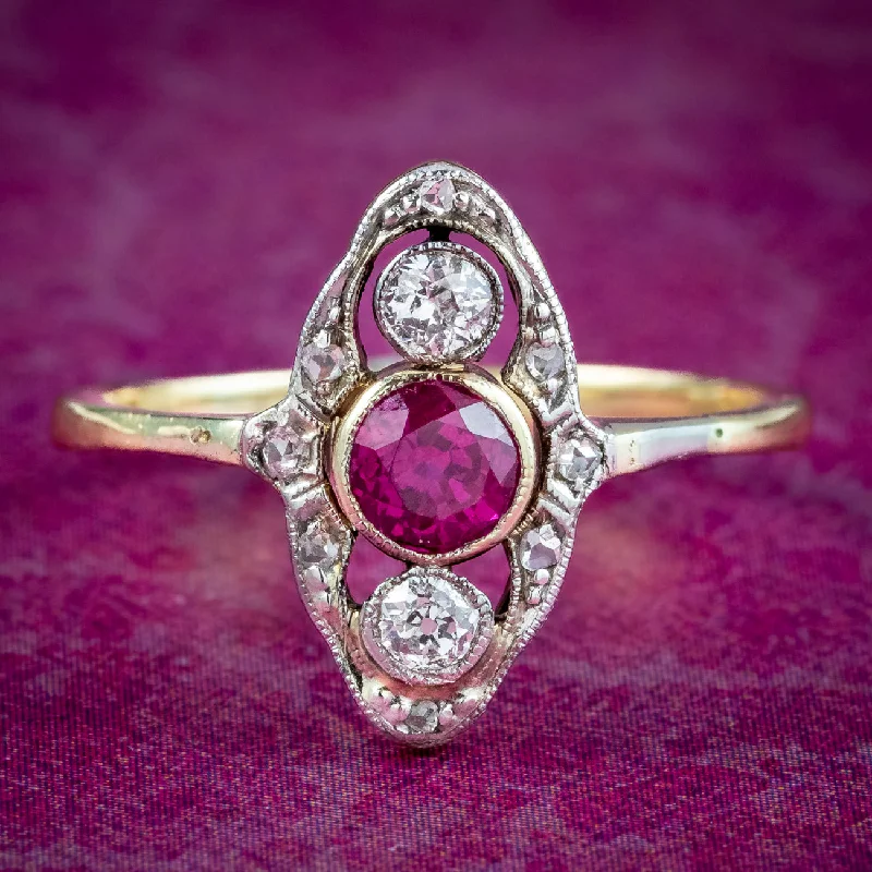 Light clay rings-Art Deco Ruby Diamond Cluster Ring 0.24ct Ruby