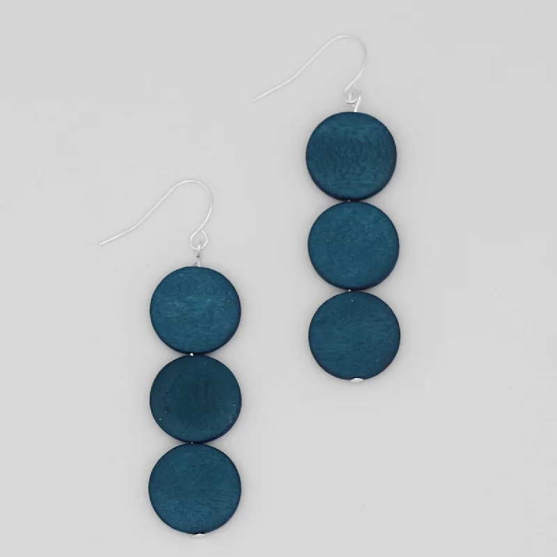 Layered tier earrings-Navy Triple Bead Kira Earring