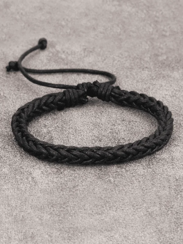 Wide chain bangles-Men Solid Braided Bracelet