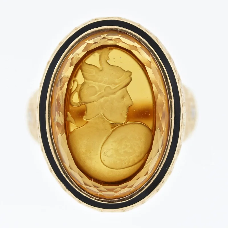 Citrine gem rings-Antique Style Citrine Cameo Diamond Gold Ring