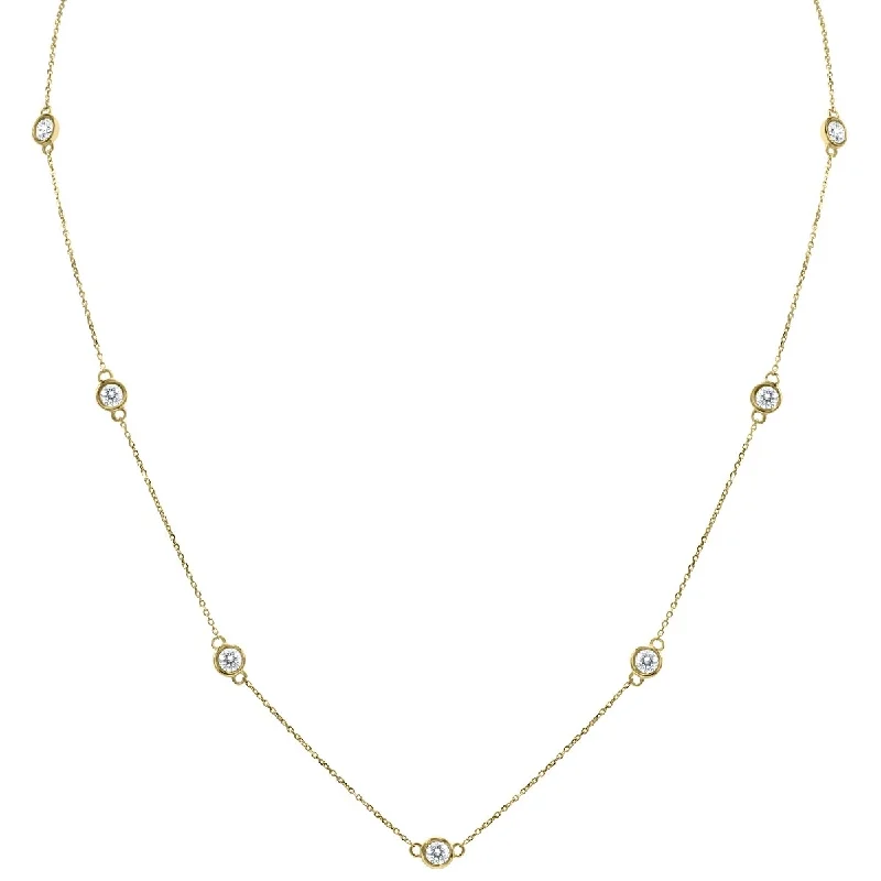 Lapis gem necklaces-Marquee 2 Carat TW Bezel Set Diamond Station Necklace in 14K Yellow Gold