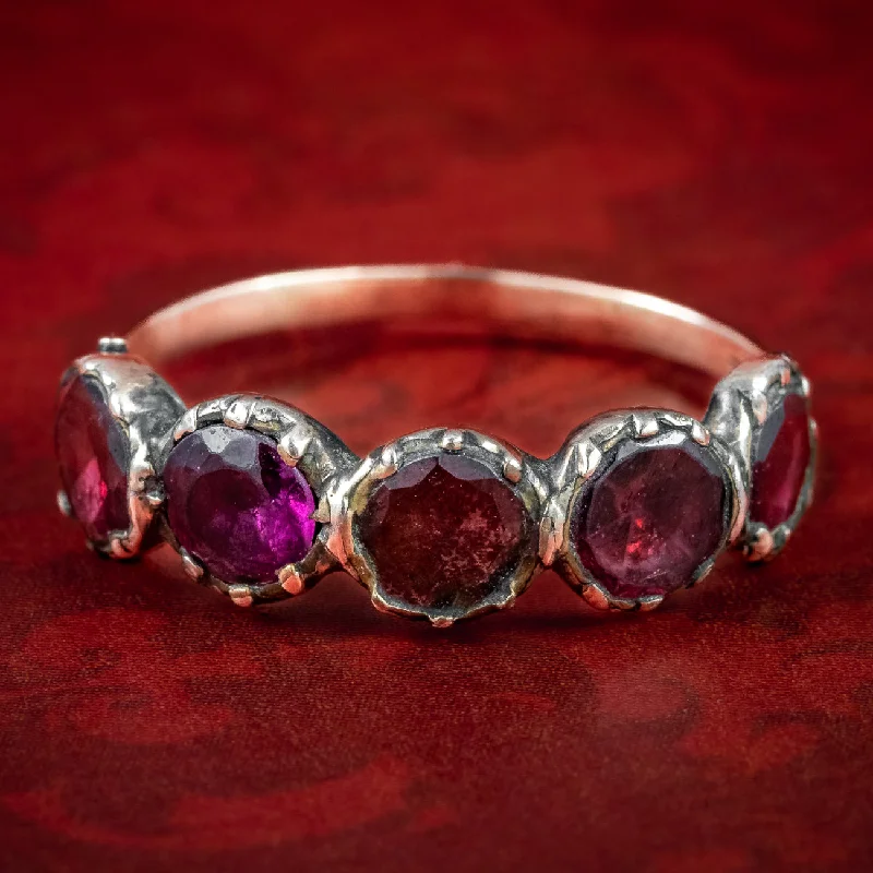 Morganite rings-Antique Georgian Flat Cut Garnet Five Stone Ring