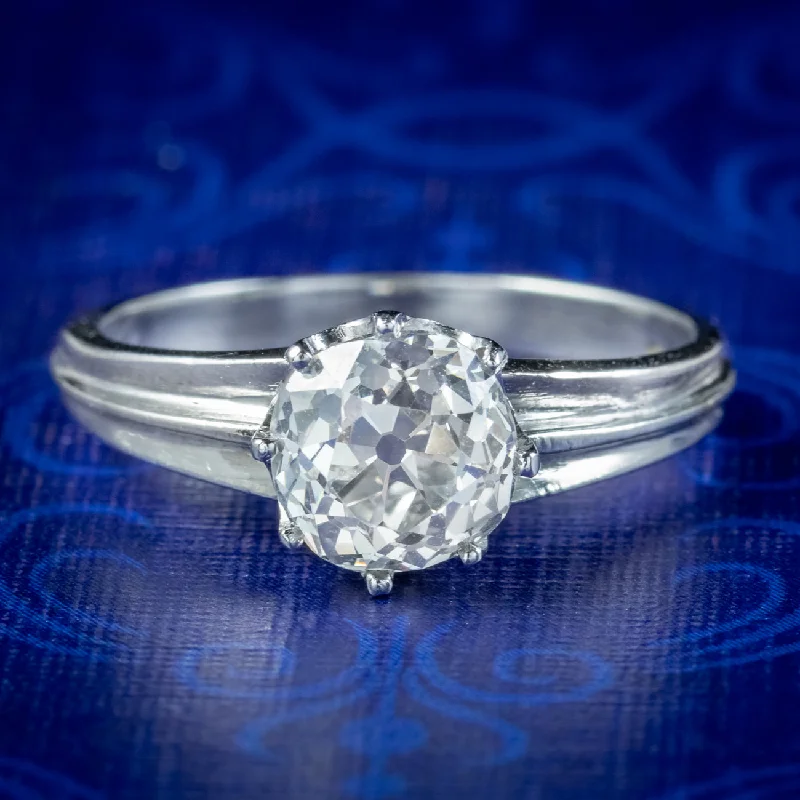 Vintage vow rings-Edwardian Style Old Cut Diamond Solitaire Ring 1.61ct Diamond With Cert