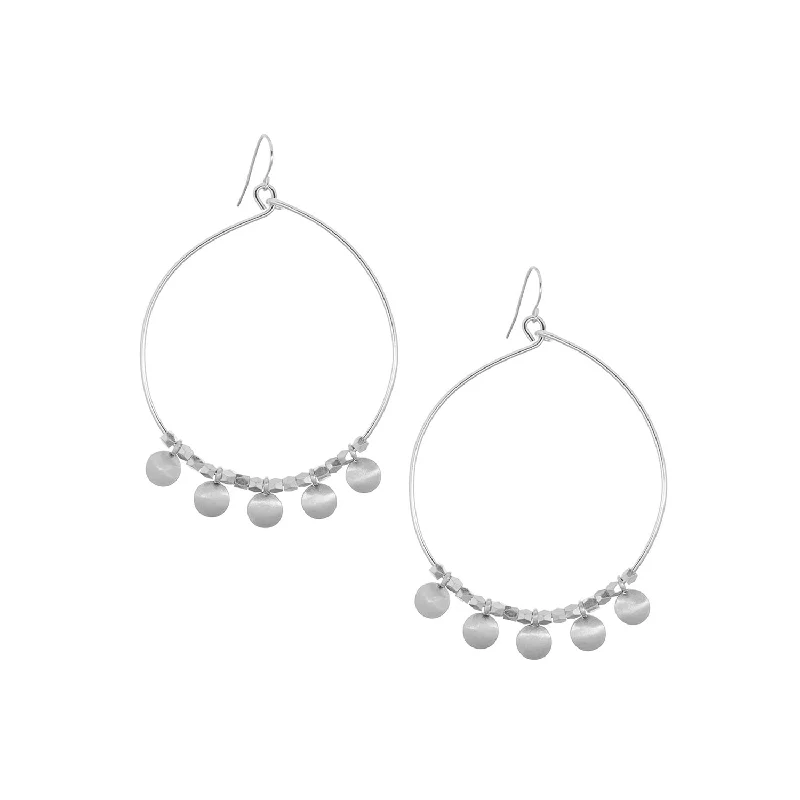 Tiny star earrings-large open hoop earring with disc beads