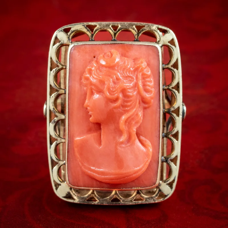 Smooth form rings-Vintage Carved Coral Cameo Ring